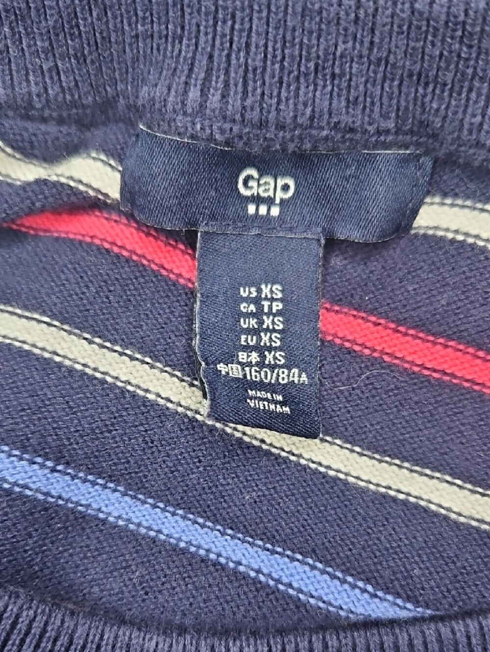 GAP Women's Navy Striped Cotton Sweater with Multicolor Accents Size X Small - Picture 5 of 5